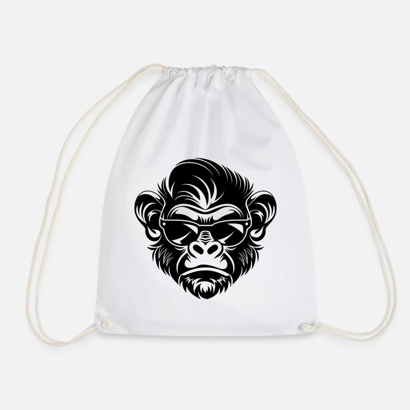 Cool Monkey Head with Sunglasses - Drawstring Bag - white