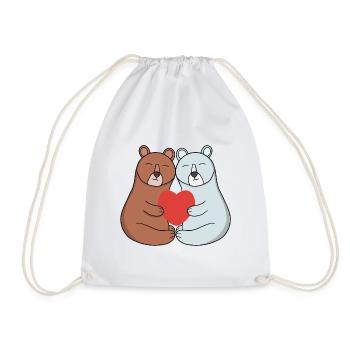 Adorable Bear Couple Cuddling with Heart - Drawstring Bag - white - Front