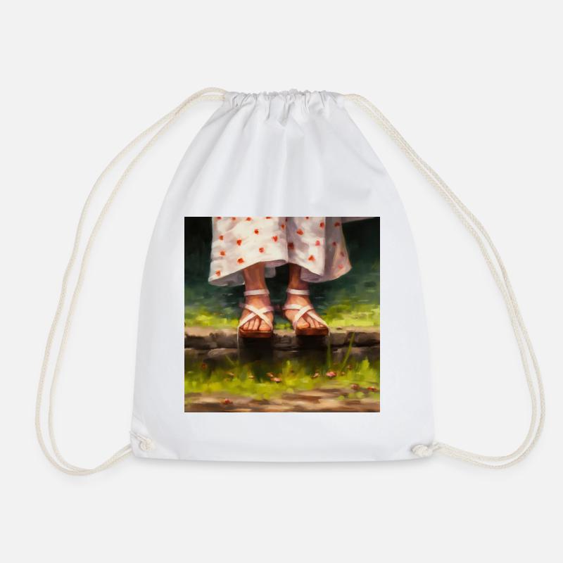 Echoes of Spring - Drawstring Bag - white