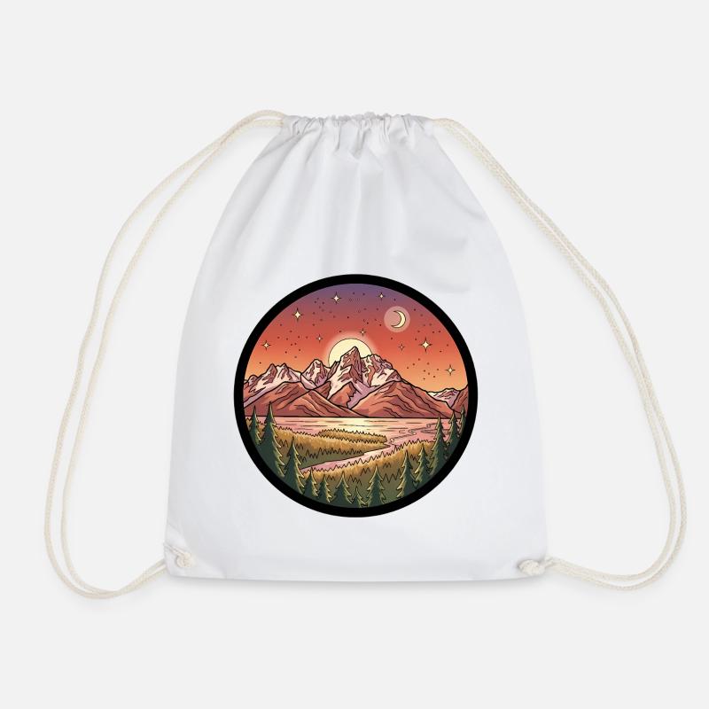 Moonlight Mountains Round Patch - Drawstring Bag - white