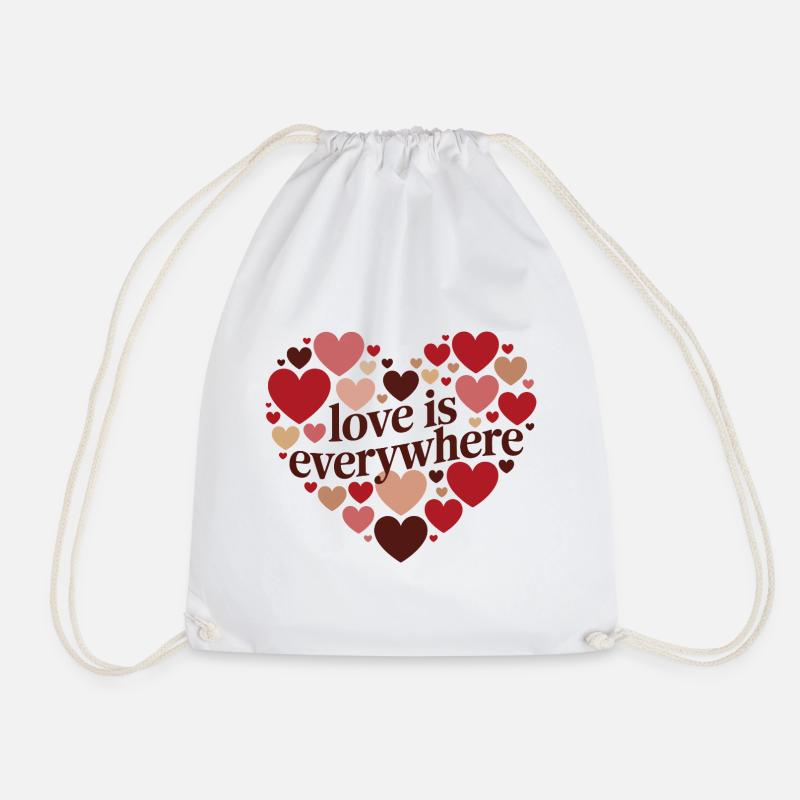 Love is Everywhere Heart design - Drawstring Bag - white