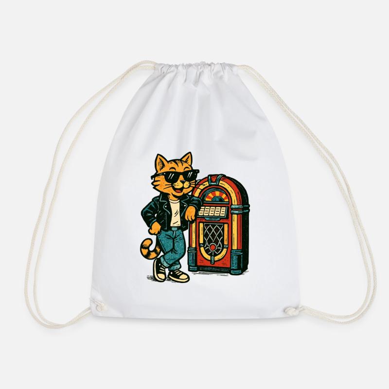Katze mit Sonnenbrille an der Jukebox Retro Comic - Turnbeutel - Weiß