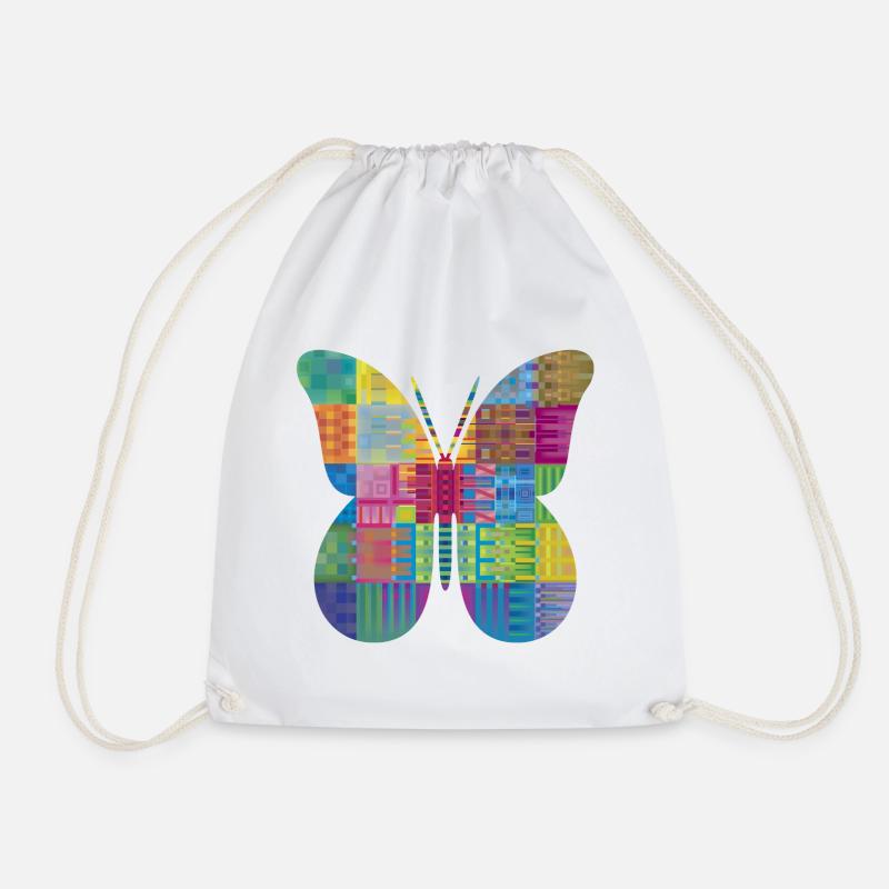 Colorful Patchwork Butterfly - Drawstring Bag - white