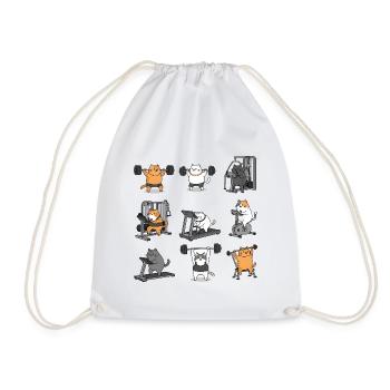 Leg Day with Cat Cat - Drawstring Bag - white - Front