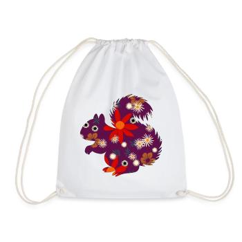 cute small animals, floral pattern - Drawstring Bag - white - Front