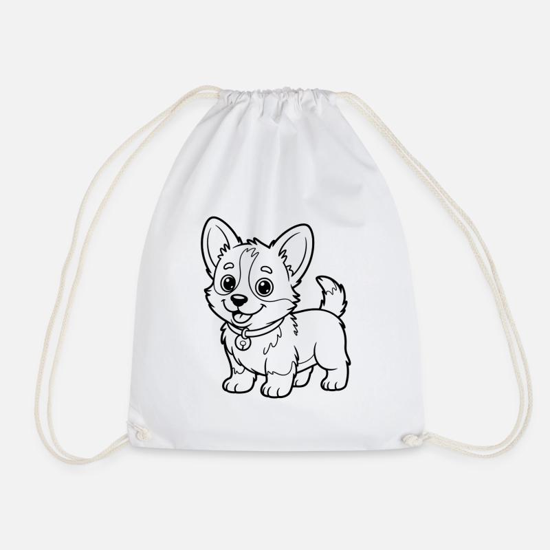 Small Chow Pup Line Drawing - Drawstring Bag - white