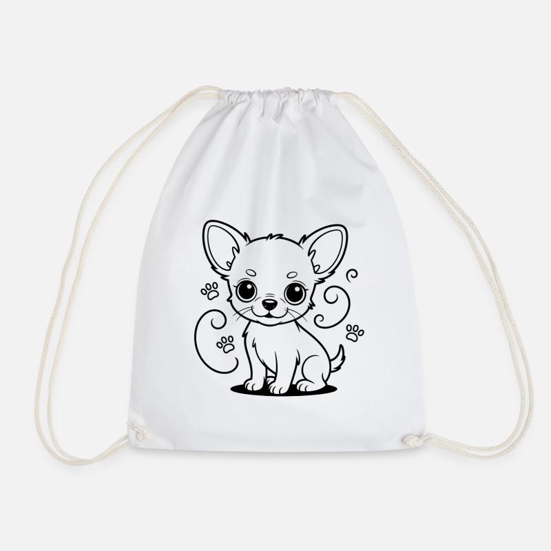 Chihuahua line drawing with paws - Drawstring Bag - white