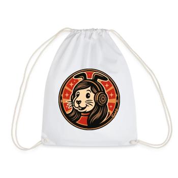 Rabbit Headphones Badge - Drawstring Bag - white - Front