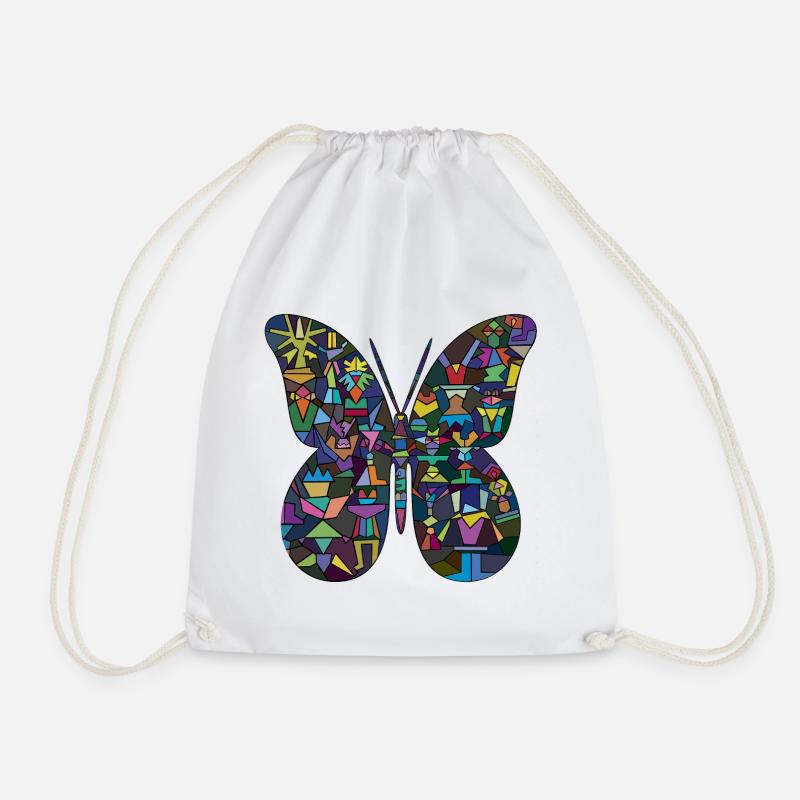 Bunter Mosaik-Schmetterling - Turnbeutel - Weiß