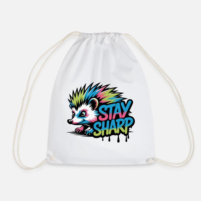 Stay Sharp Hedgehog Neon - Drawstring Bag - white