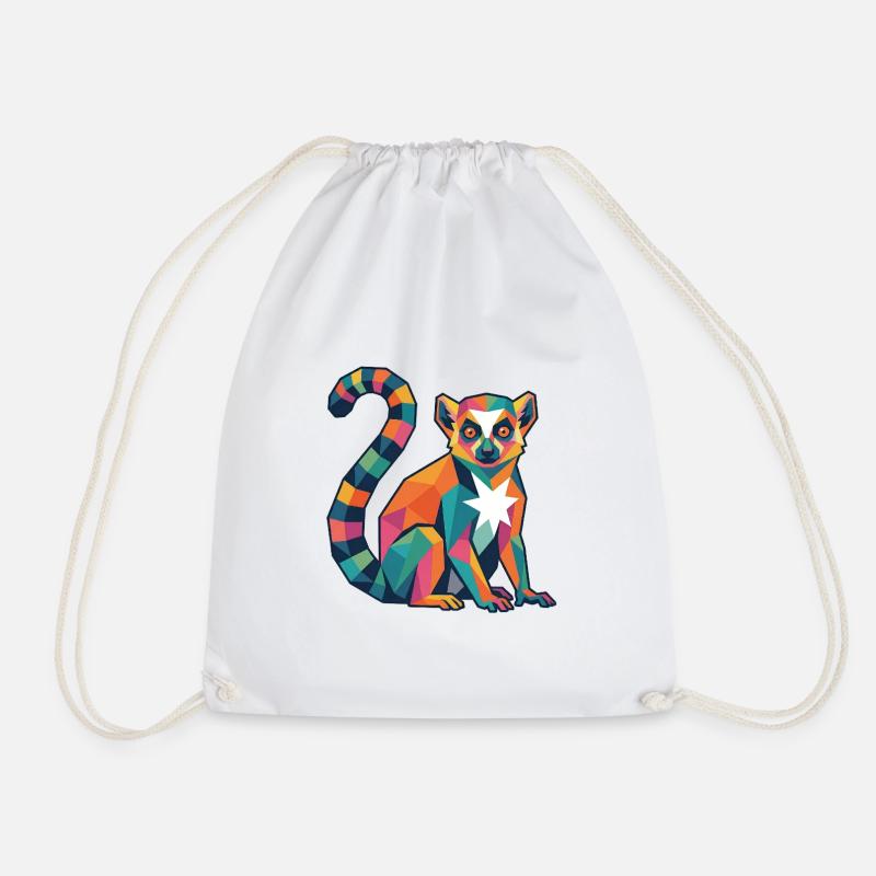 Colorful Lemur Design - Drawstring Bag - white