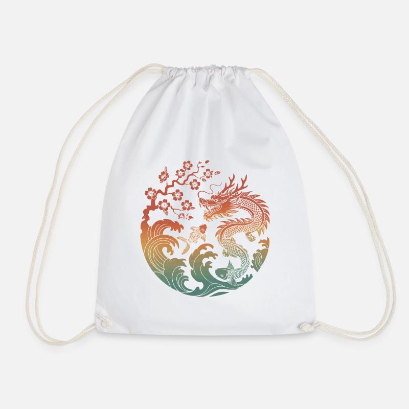 Drache & Koi Kreisdesign - Turnbeutel - Weiß