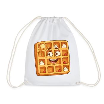Happy Waffle Face Cartoon - Drawstring Bag - white - Front