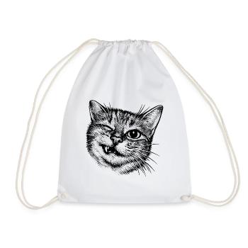 Funny Cat – Winking Halftone Motif - Drawstring Bag - white - Front