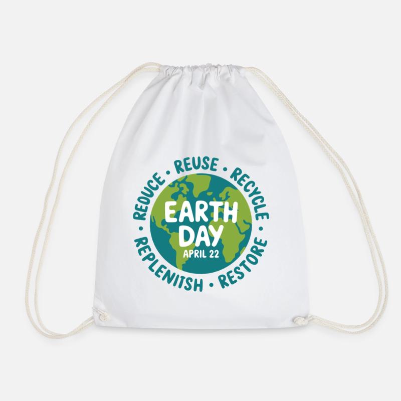 Earth Day Circle: Reduce Reuse Recycle - Drawstring Bag - white