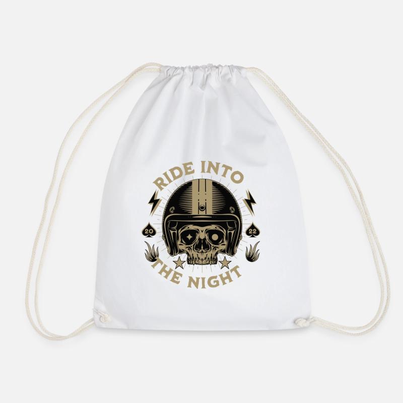 Ride Into the Night Skull Helmet - Drawstring Bag - white