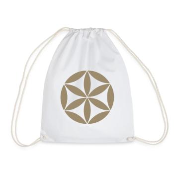 Taupe Geometric Flower Circle - Drawstring Bag - white - Front