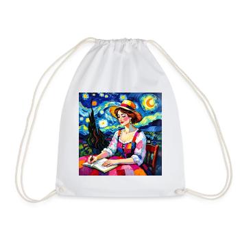 Nächtliche Patchworkschrift - Turnbeutel - Weiß - Vorne