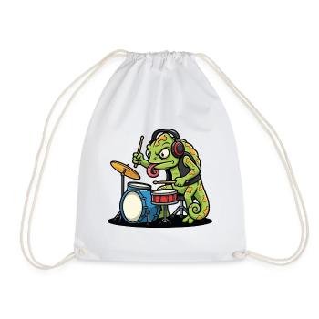 Caméléon Batteur Rock Musique Mascotte Cartoon - Sac de sport léger - blanc - Devant