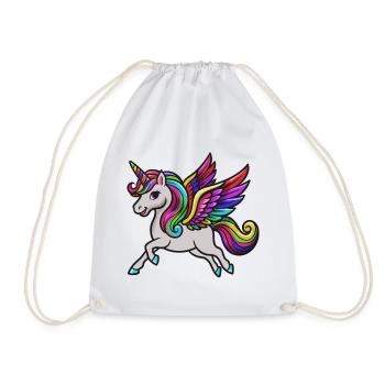 Colorful Winged Unicorn - Drawstring Bag - white - Front