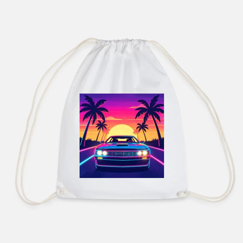 Neon Sunset Drive - Drawstring Bag - white
