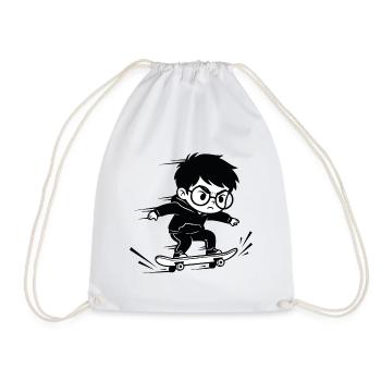Kids Skateboard Hoodie Black White - Drawstring Bag - white - Front