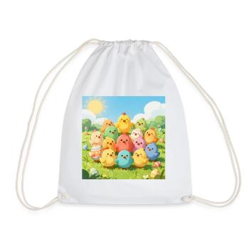 Colorful Chickens Group Photo - Drawstring Bag - white - Front