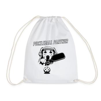 Cute Pickleball Partner Dog - Drawstring Bag - white - Front