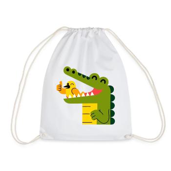 Cheerful crocodile with bird in its mouth - Drawstring Bag - white - Front