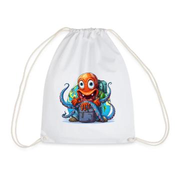 Reise-Oktopus mit Weltkugel - Turnbeutel - Weiß - Vorne
