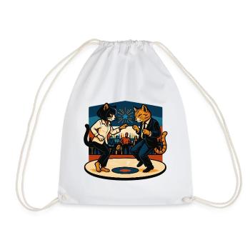 Two Retro Cats Dancing – Vintage Style - Drawstring Bag - white - Front