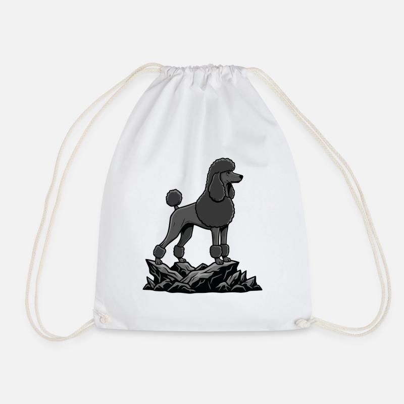 Black Poodle Dog on Rock Elegant Portrait - Drawstring Bag - white