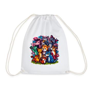 Animals Group Cartoon Colors - Drawstring Bag - white - Front