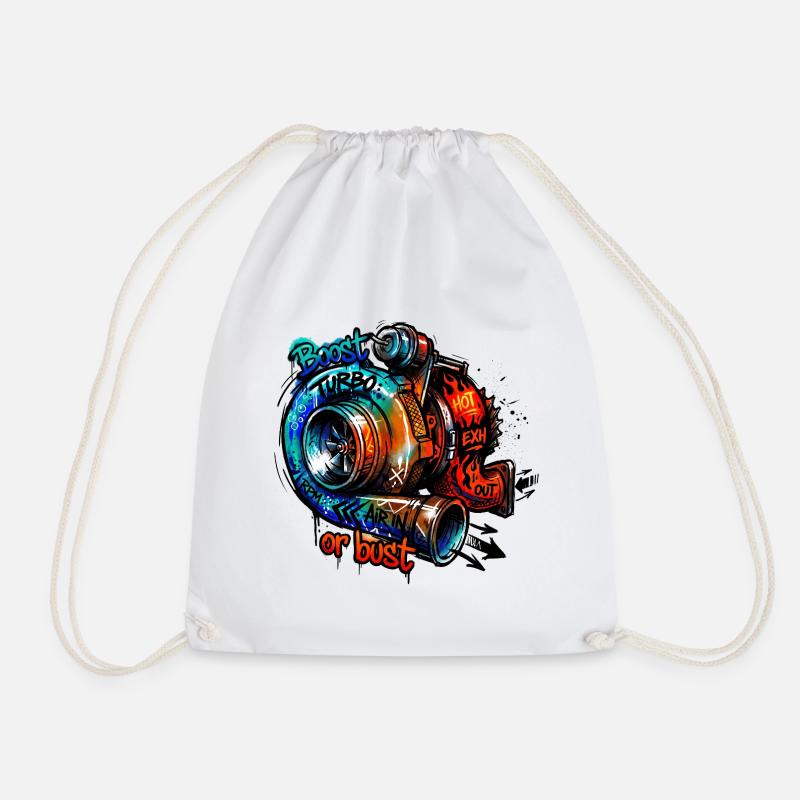 Turbo Boost or Bust - Drawstring Bag - white