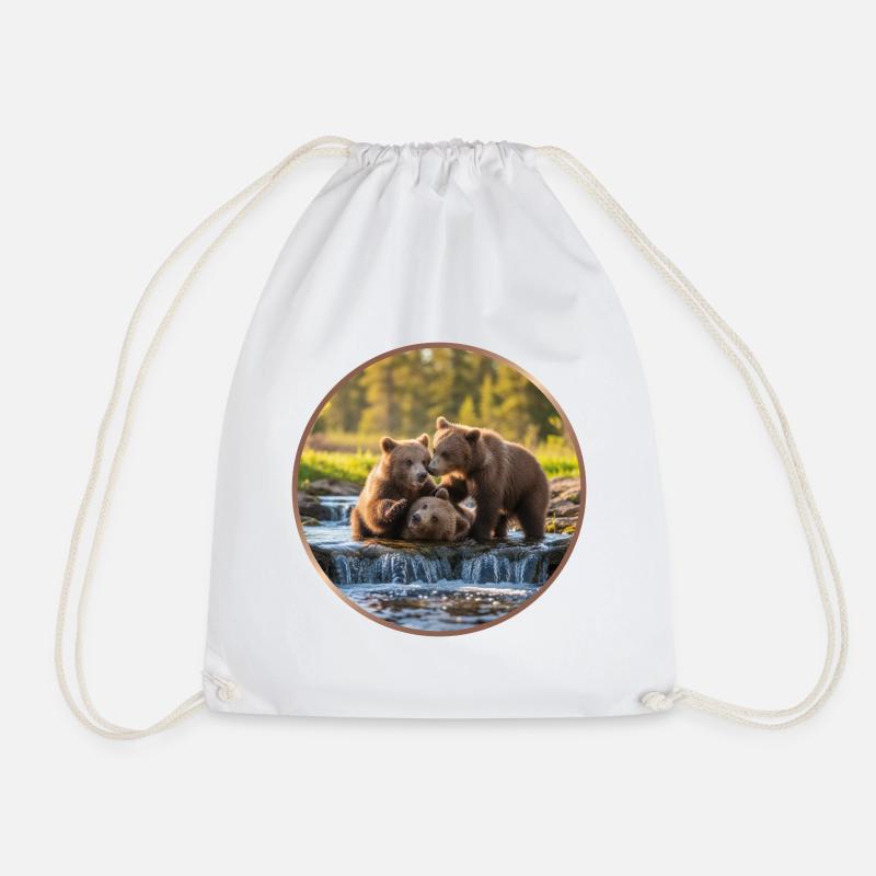 T-Shirt Design "Playing Bear Cub" - Drawstring Bag - white