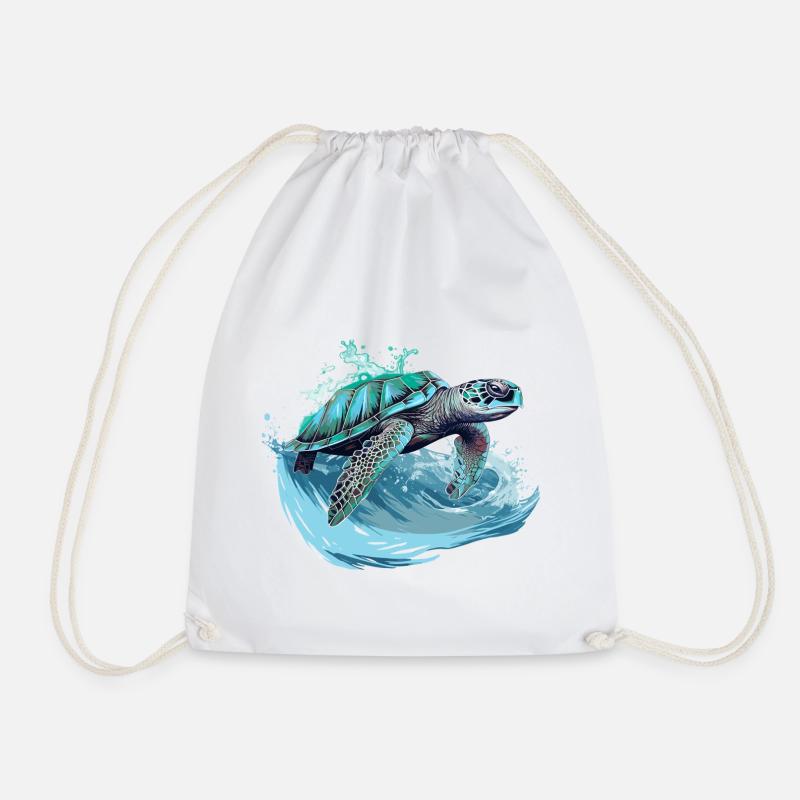 Neon Sea Turtle Wave Dance - Drawstring Bag - white