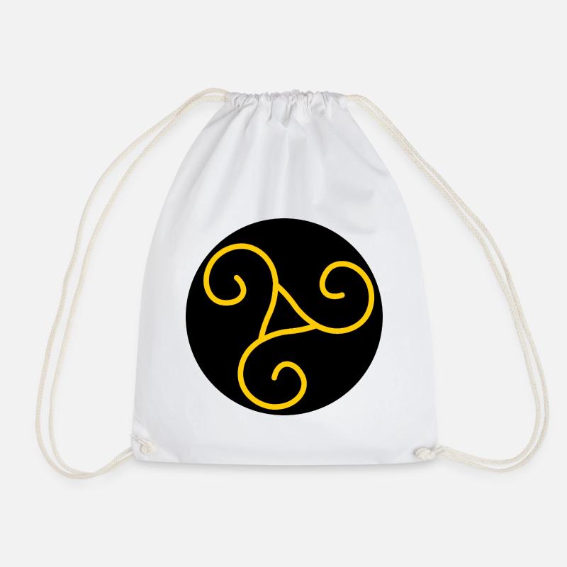 Yellow on Black Triskel Ornament - Drawstring Bag - white