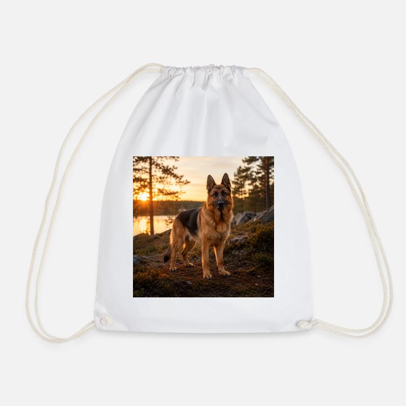 German Shepherd Dog at Sunset - Drawstring Bag - white