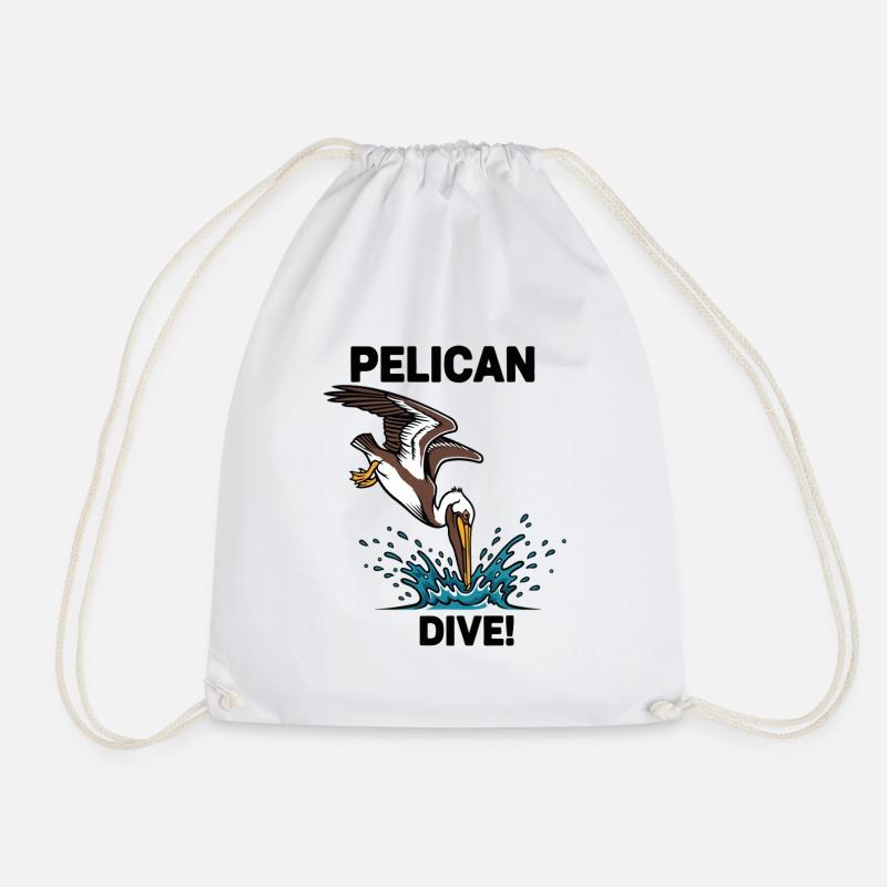 Brown Pelican Loon Sea Dive Pelican - Drawstring Bag - white