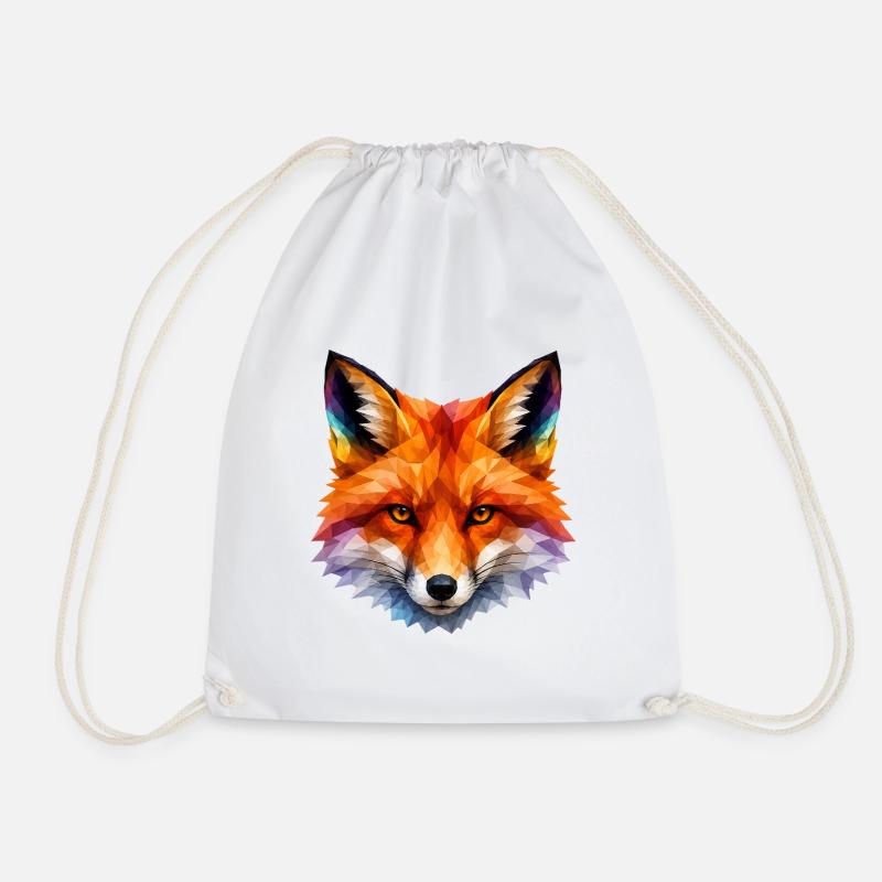 Colored Polygon Fox Head - Drawstring Bag - white