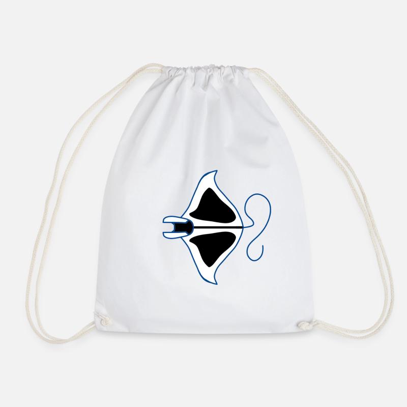 Blue outline manta silhouette - Drawstring Bag - white