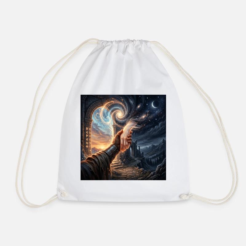 Celestial Handshake - Fantasy Portal Art - Drawstring Bag - white
