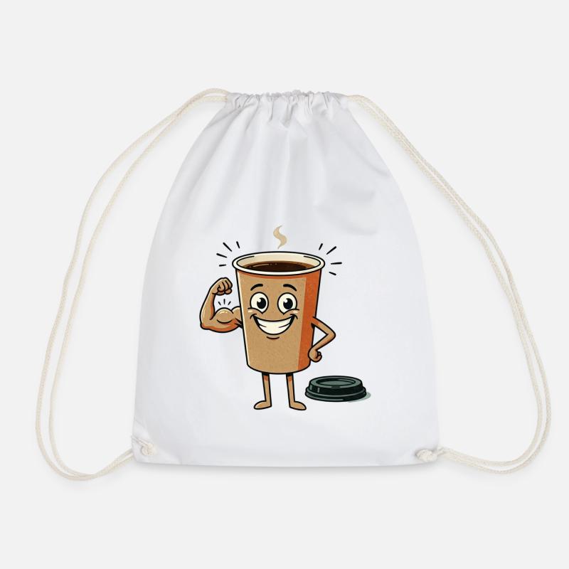 Energetic Coffee Cup Figure - Drawstring Bag - white