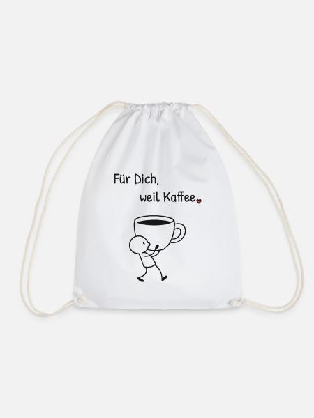 Für Dich weil Kaffee. Strichillustration mit Herz - Turnbeutel - Weiß