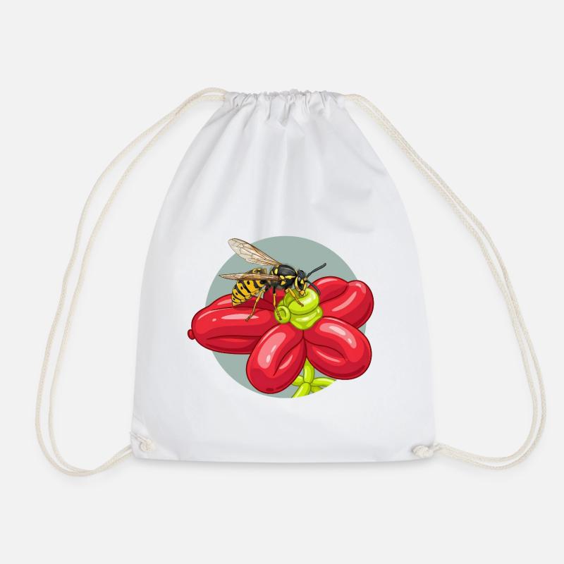 Red Flower Bees Balloon - Drawstring Bag - white