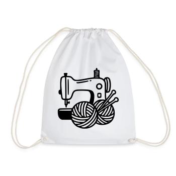 Sewing Machine Wool Knitting Sewing Handmade - Drawstring Bag - white - Front