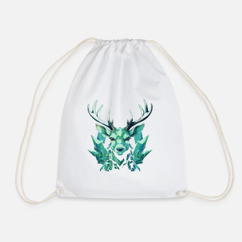 Geometric Crystal Deer - Drawstring Bag - white