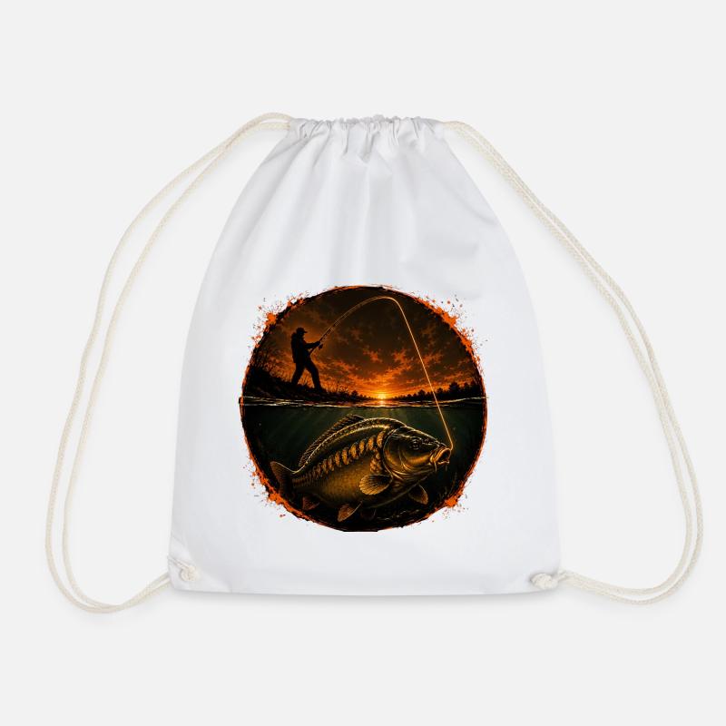 Surface Connection Carp Fishing Design - Drawstring Bag - white
