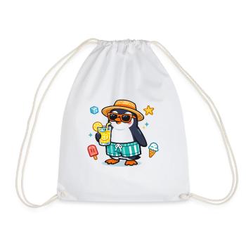 Summer penguin with drink - Drawstring Bag - white - Front
