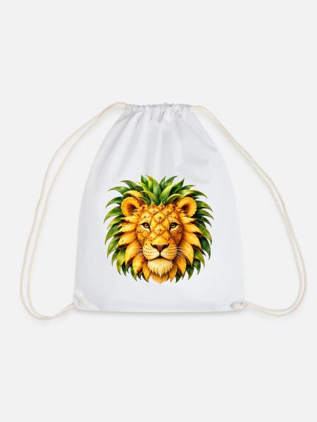 Löwe aus Ananas Fruchtkunst Exotisches Tiermotiv - Turnbeutel - Weiß